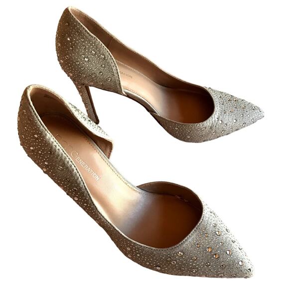 BCBGeneration Dove Gray Crystal Encrusted Sparkly Stiletto Heel Pumps size 8 - Picture 4 of 12